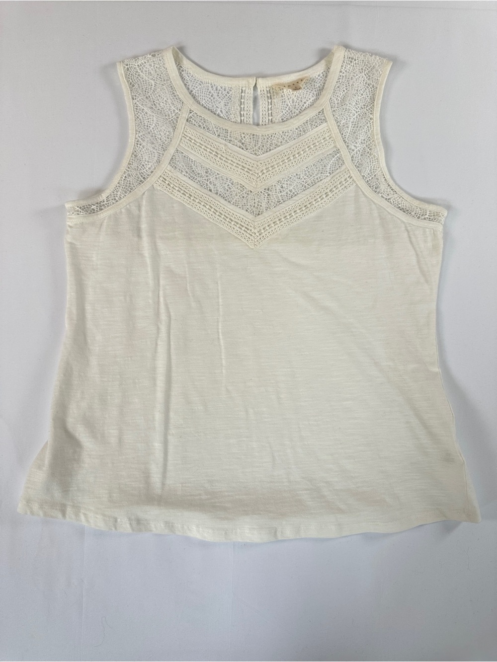 Adiva Cotton Tank Top Cream Lace Yoke Sleeveless Lightweight L Neutral Summer